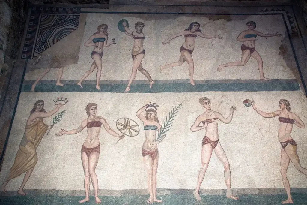 mosaicos romanos na Villa Romana del Casale em Piazza Armerina na Sicília